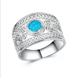 Vintage style Silver Ring Blue Fire Opal 
 Ring